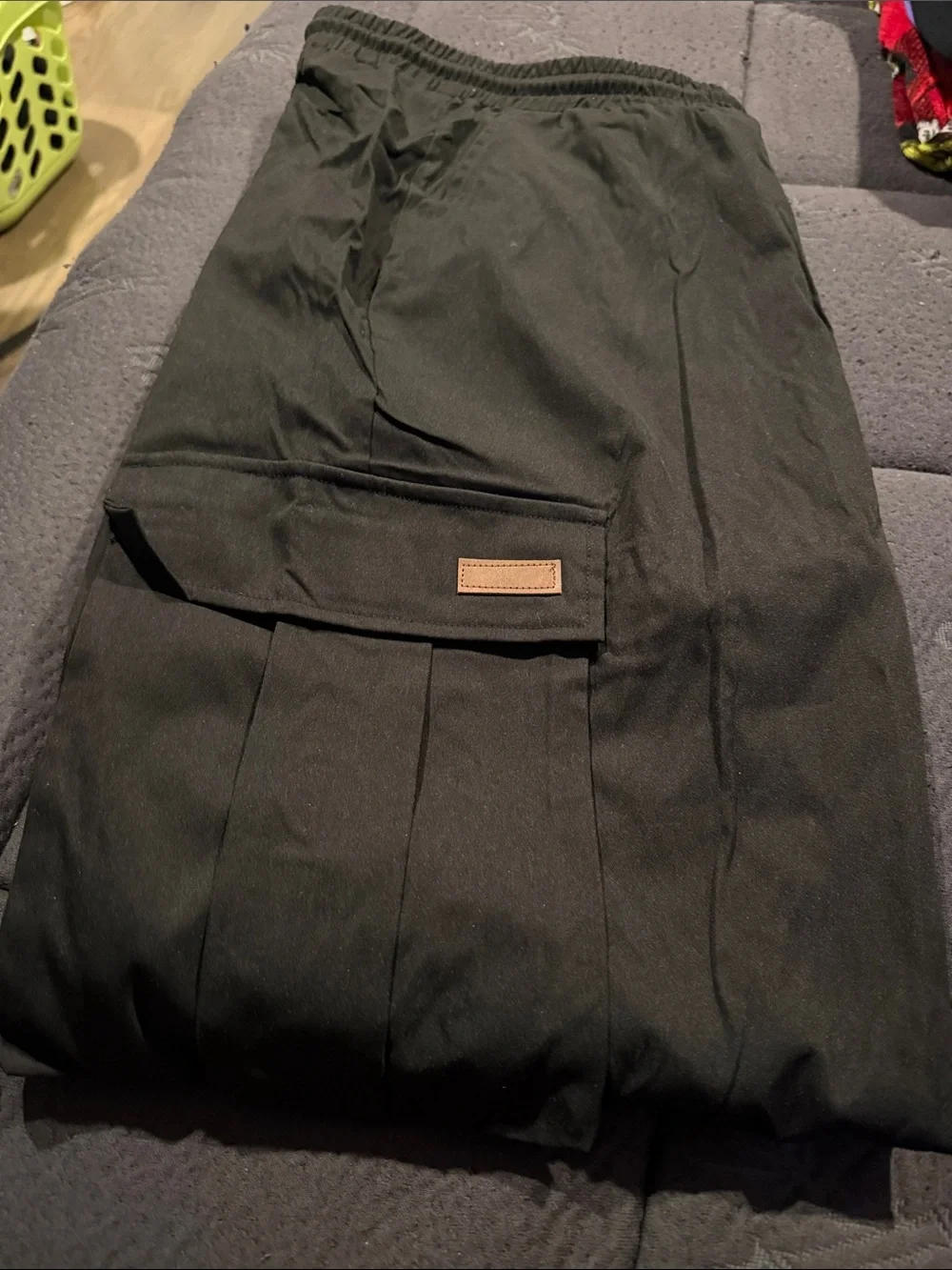 Amazon Men's Black Cargo Pants with Elastic Waistband